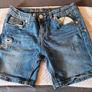 Girls Justice Jeans Shorts, Junior Size 16R; Stretch Denim, Medi Wash Distressed